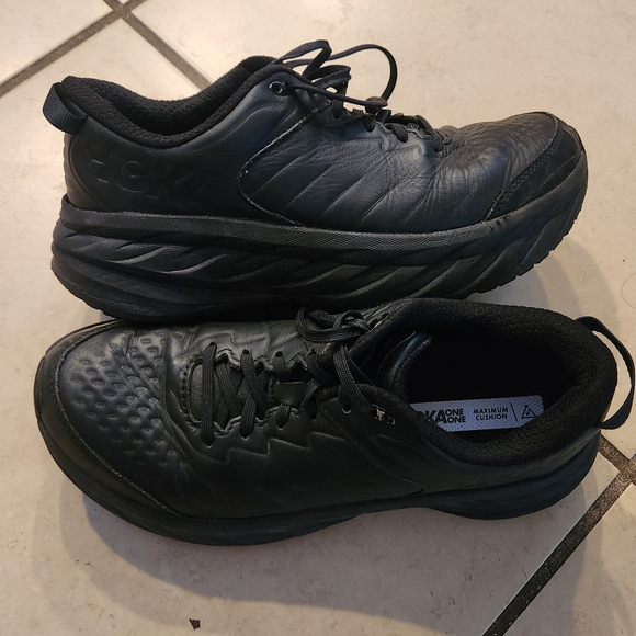 HOKA Black Bondi SR Running Shoes Womens Size 10 Black On Black Leather - Picture 3 of 8
